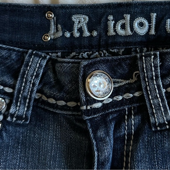 LA Idol Jeans Size 7 Blue Bootcut Bling Low Rise Whiskered Denim Pants 26” W - Picture 5 of 7
